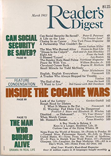 Book Reader's Digest March 1983 Can Social Security Be Saved; Inside the Cocaine Wars; The Man Who Burned Alive free