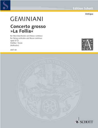 Book SCHOTT GEMINIANI FRANCESCO - CONCERTO GROSSO Partition classique Ensemble et orchestre Orchestre free