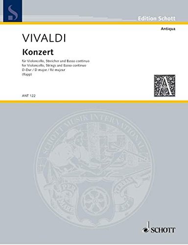 Book SCHOTT VIVALDI ANTONIO - CONCERTO D MAJOR RV 404 - CELLO, STRING ORCHESTRA AND HARPSICHORD Partition classique Cordes Violoncelle free