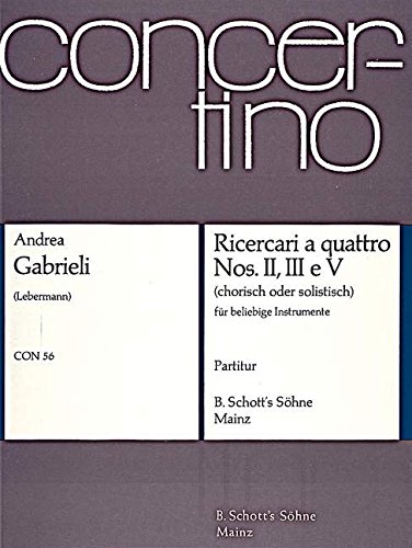 Book Ricercari a quattro - Nos. II (hypodorisch), III (hypodorisch) et V (hypolydisch) - various instruments (3 altos et basse continue; violon, 2 altos et violoncelle; 4 gambes; 4 trombones; trompette (C) et 3 trombones) - Partition - CON 56 free