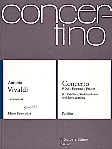Book Concerto F-Dur PV 278 - 3 violons, orchestre à cordes et basse continue - Partition - CON 162 free