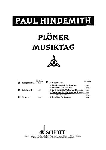Book Plöner Musiktag - D Abendkonzert - Nr. 4: Variationen - clarinette et cordes - Partition - ED 1694 free
