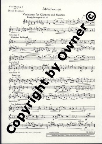 Book Plöner Musiktag - D Abendkonzert - Nr. 4: Variationen - clarinette et cordes - Partie séparée Streicherstimme hoch - ED 1694-11 free