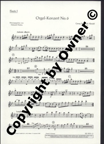 Book Partitions classique SCHOTT HAENDEL G. F. - ORGELKONZERT OP. 4/6, HWV 294 - FLUTE 1 Parties séparées free