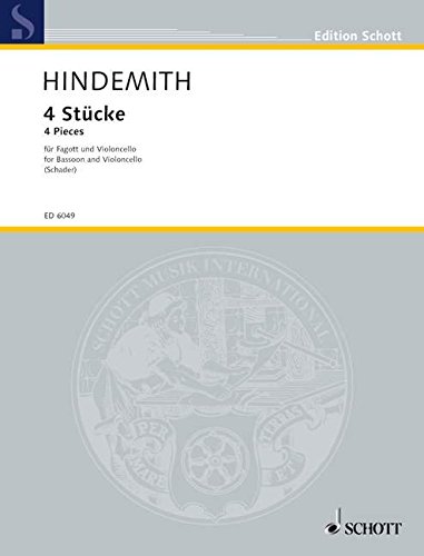 Book SCHOTT HINDEMITH PAUL - 4 PIECES - BASSOON AND CELLO Partition classique Bois Basson free