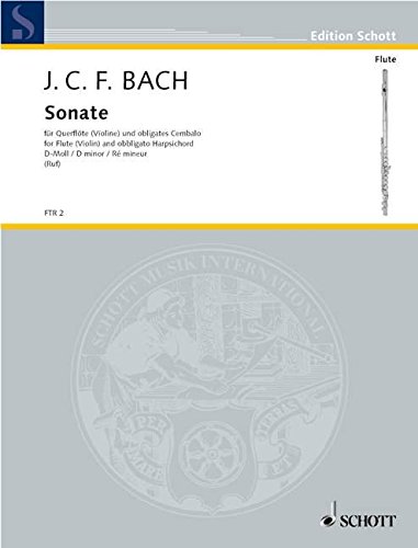 Book SCHOTT BACH J.C.F - SONATA D MINOR - FLUTE (VIOLIN) AND OBLIGATORYES HARPSICHORD (PIANO) Partition classique Bois Flûte traversière free