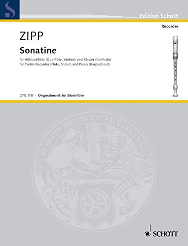 Book SCHOTT ZIPP FRIEDRICH - SONATINA OP 23A - TREBLE RECORDER (FLUTE, VIOLIN) AND HARPSICHORD (PIANO) Partition classique Bois Flûte à bec free
