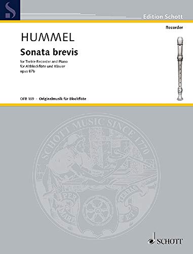 Book SCHOTT HUMMEL BERTOLD - SONATA BREVIS OP 87B - TREBLE RECORDER AND PIANO Partition classique Bois Flûte à bec free