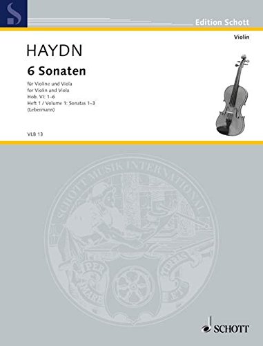 Book Partition classique SCHOTT HAYDN JOSEPH - 6 SONATAS HOB.VI: 1-6 HEFT 1 - VIOLIN AND VIOLA Violon free