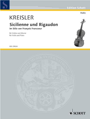 Book SCHOTT KREISLER FRITZ - SICILIENNE AND RIGAUDON - VIOLIN AND PIANO Classical sheets Violin free