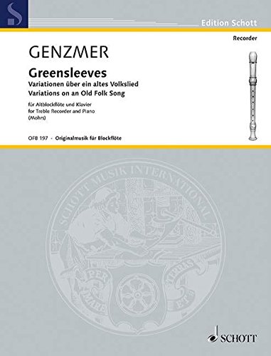 Book SCHOTT GENZMER HARALD - GREENSLEEVES - TREBLE RECORDER AND PIANO Partition classique Bois Flûte à bec free