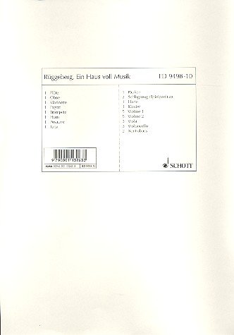 Book Ein Haus voll Musik - Eine musikalische Geschichte - récitants et orchestre - Parties 1 Flöte, 1 Oboe, 1 Klarinette, 1 Fagott, 1 Trompete, 1 Horn, 1 Posaune, 1 Tuba, 1 Pauken, 2 Schlagzeug (Spielpartitur), 1 Harfe, 1 Klavier, 5 Violine 1, 5 Violine 2, 3 V free