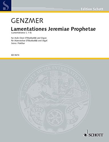 Book Lamentationes Jeremiae Prophetae - (Lamentationes 1, 1-5) - choeur d'hommes (TTBarBarBB) et orgue - Partition - ED 9674 free