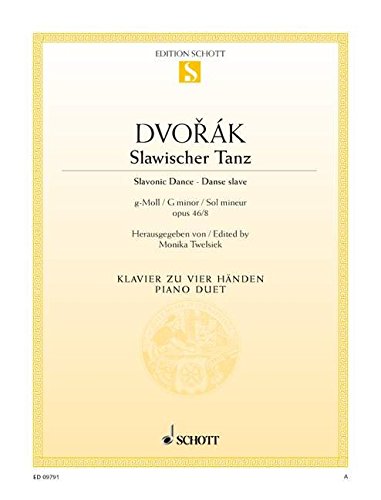 Book SCHOTT DVORAK ANTON - SLAVONIC DANCE NO. 8 G MINOR OP. 46/8 - PIANO Partition classique Piano - instrument à clavier Piano free