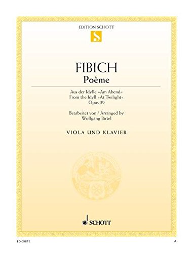 Book SCHOTT FIBICH ZDENEK - POEME OP. 39 - VIOLA AND PIANO Partition classique Cordes Alto free