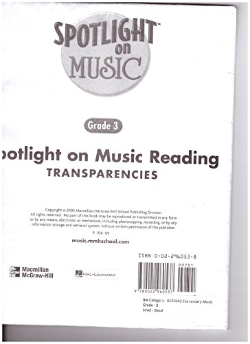 Book Spotlight On Music, Grade 3, Spotlight On Reading Music Transparencies (elementary Spotlight On Music) free