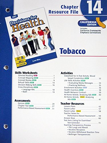 Book Decisions For Health California: Chapter Resource File Level Blue Chapter 14 Tobacco free