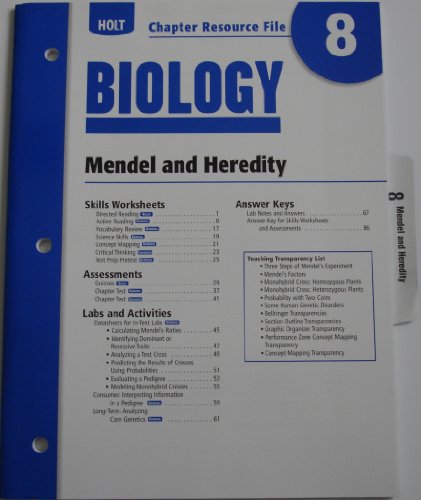 Book Holt Biology: Mendel and Heredity- Chapter Resource, No. 8 free