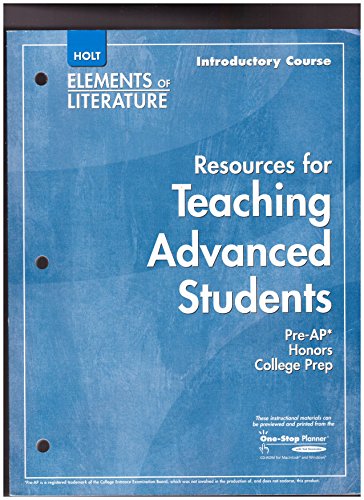 Book Elements of Literature: Resource Teacher Guide for Advance Students Introductory Course free