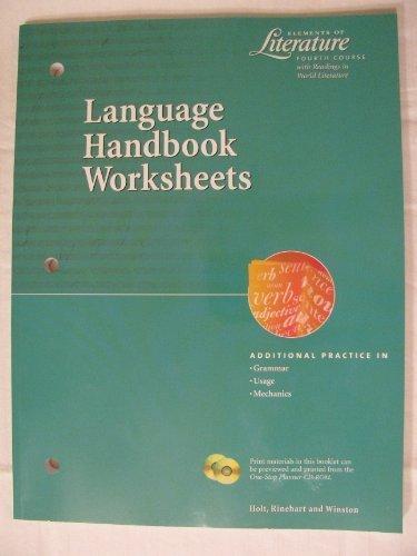 Book Language Handbook Worksheets (Elements of Literature Fourth Course with Readings in World Literature free