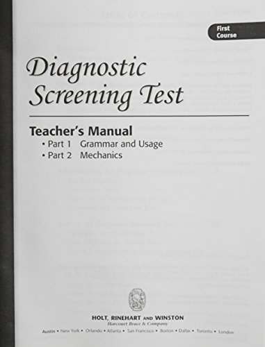 Book Diagnostic Screening Tests For Grammar, Usage And Mechanics: First Course free