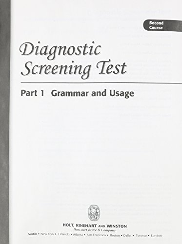 Book Diagnostic Screening Tests For Grammar, Usage And Mechanics: Second Course Teacher’s Manual free
