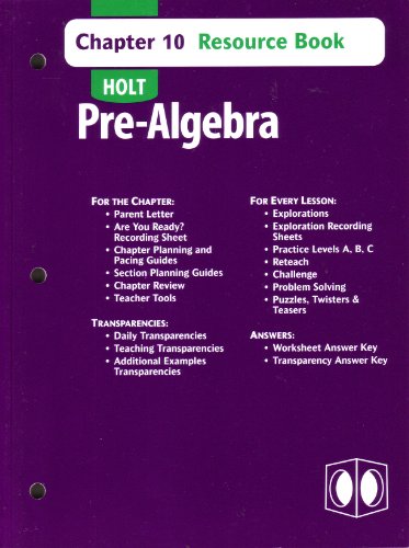 Book Holt Pre-Algebra: Resource Book: Chapter 10 with Answer Key free