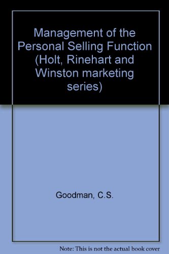 Book Management of the personal selling function (Holt, Rinehart and Winston marketing series) free