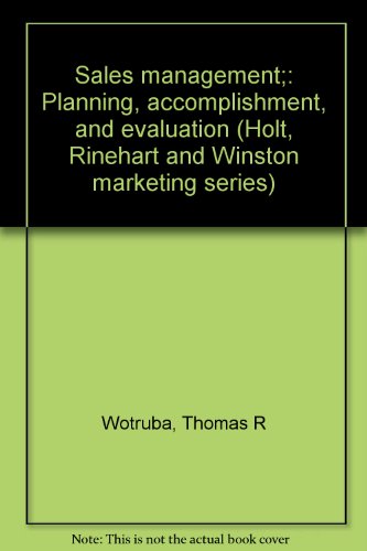 Book Sales management;: Planning, accomplishment, and evaluation (Holt, Rinehart and Winston marketing series) free