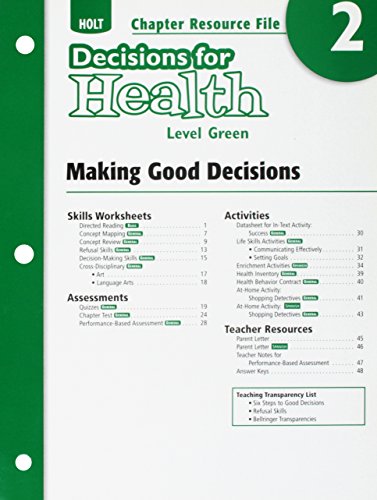 Book Making Good Decisions: Chapter Resource File, No. 2 (Holt Decisions for Health, Level Green) free