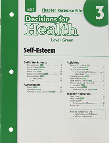 Book Decisions for Health: Chapter Resource File Level Green Chapter 3: Self-Esteem free