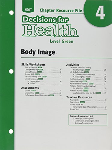 Book Decisions for Health: Chapter Resource File Level Green Chapter 4: Body Image free