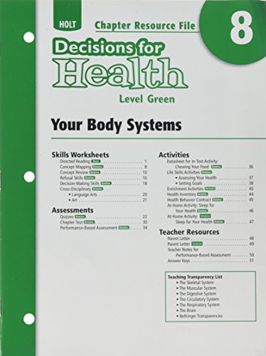 Book Decisions for Health: Chapter Resource File Level Green Chapter 8: Your Body Systems free