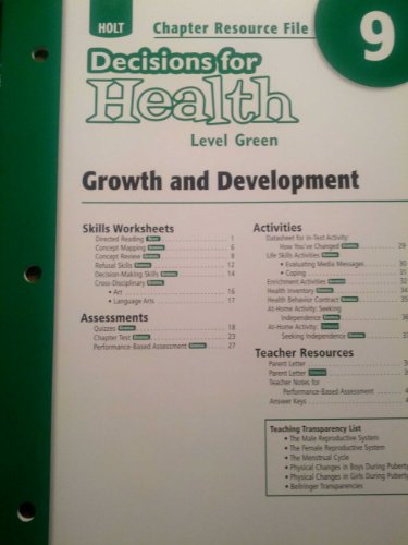 Book Decisions for Health: Chapter Resource File Level Green Chapter 9: Growth and Development free