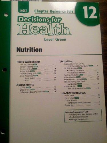 Book Chapter Resource File Chapter12 Nutrition Deisions For Health, 2009, Level Green free