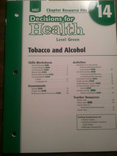 Book Decisions for Health: Chapter Resource File Level Green Chapter 14: Tobacco and Alcohol free