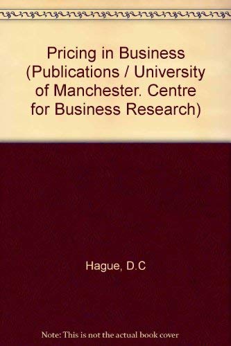 Book Pricing In Business, (publication Of The Centre Of Business Research, University Of Manchester) free