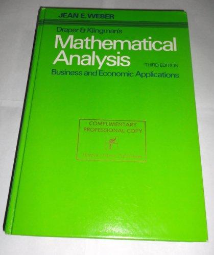 Book Mathematical analysis: Business and economic applications free