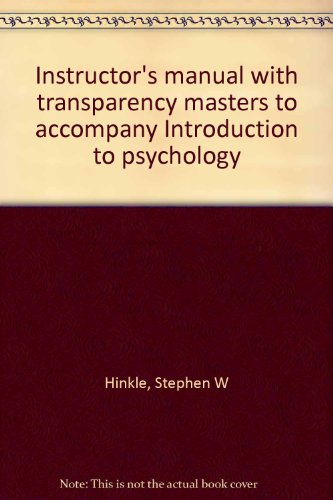 Book Instructor's Manual With Transparency Masters To Accompany Introduction To Psychology free
