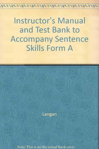 Book Instructor's Manual And Test Bank To Accompany Sentence Skills Form A free