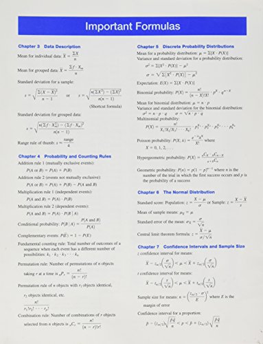Book Important Formulas: Elementary Statistics Formula Card free