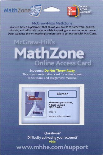 Book Mcgraw-Hill's MathZone Online Access Card - Bluman - Elementary Statistics, a Brief Version, Fifth Edition, 2010 (2010) free