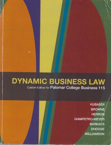 Book Dynamic Business Law Custom Edition for Palomar College Business 115 free