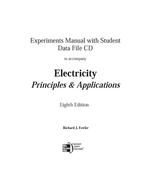 Book Experiments Manual with Student Data Files to accompany Electricity, 8th edition free