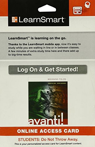 Book LearnSmart Introductory Italian 720 day Access Card for Avanti free