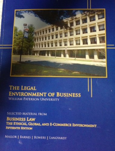 Book The Legal Environment of Business (William Paterson University, 15th Edition) free