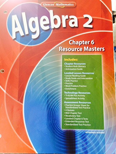Book Algebra 2 Chapter 6 Resource Masters (glencoe Mathematics) free