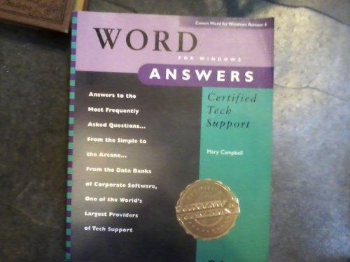 Book Word for Windows Answers: Certified Tech Support free