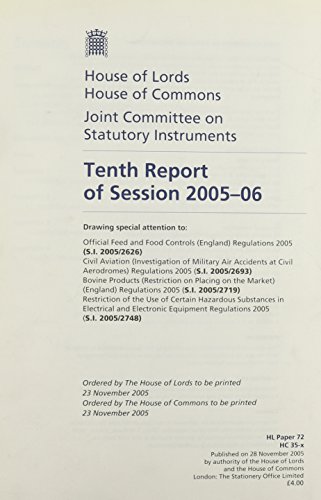 Book Tenth Report of Session 2005-06: House of Lords Papers 72 2005-06 House of Commons Papers 35-x 2005-06 free