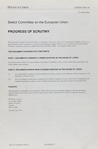 Book Progress Of Scrutiny, 27 June 2005: Euc-1 Session 2005-06 (house Of Lords Paper) free